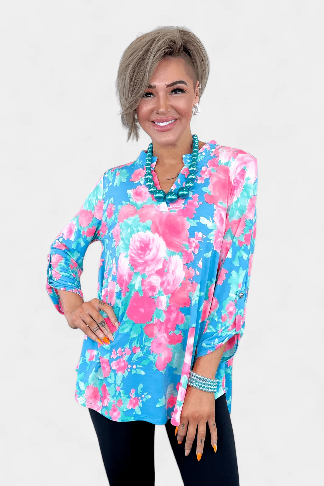 Blue Floral Abstract Lizzy Top [NO RETURNS]