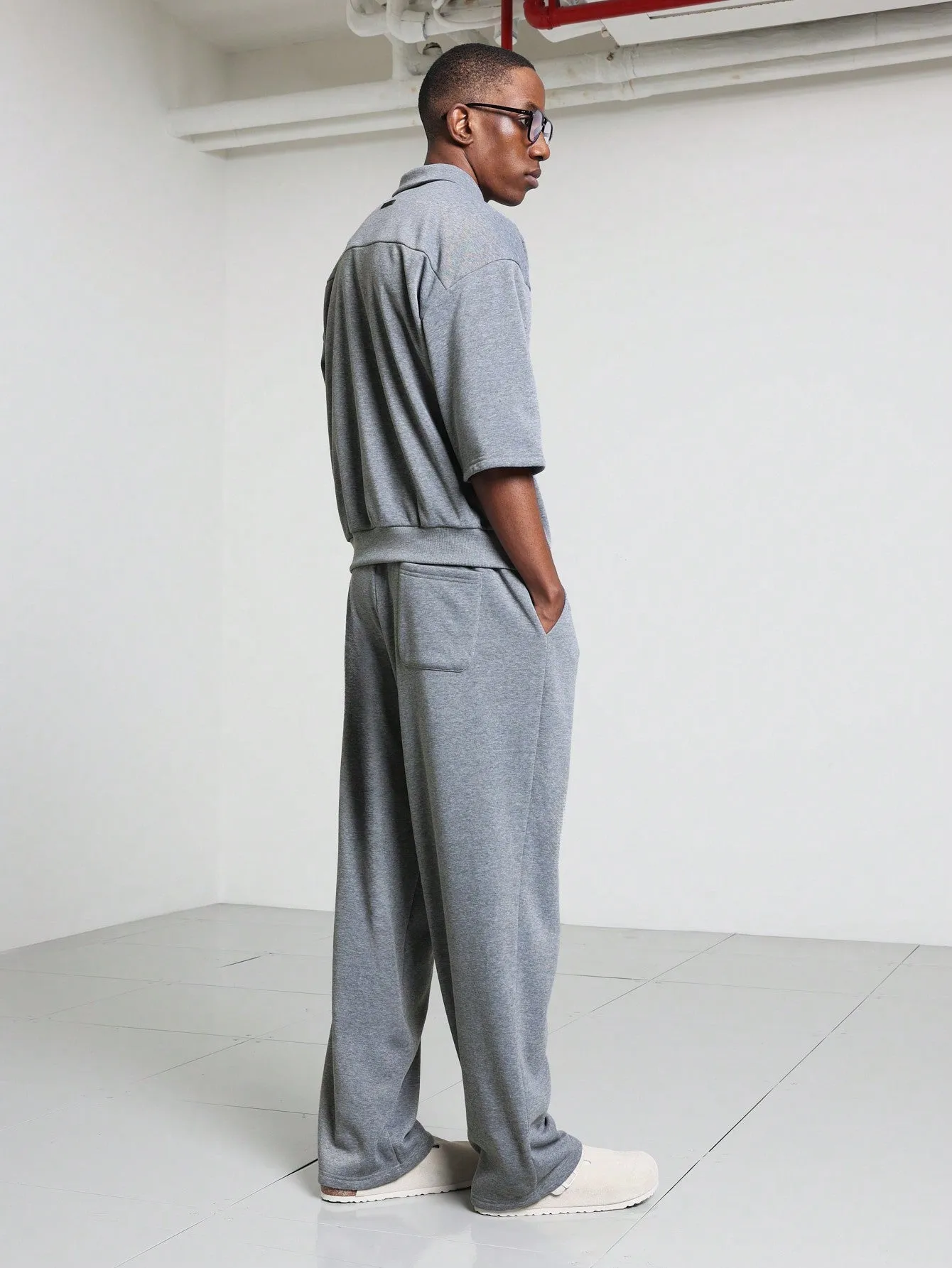 Boxy Short Sleeve Polo Sweatshirt And Sweatpants 2 Piece Set