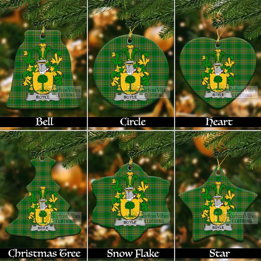 Boyle Irish Clan Tartan Christmas Ceramic Ornament with Coat of Arms