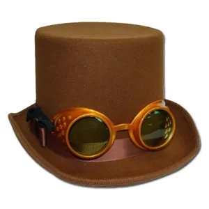 Brown Top Hat with Goggles