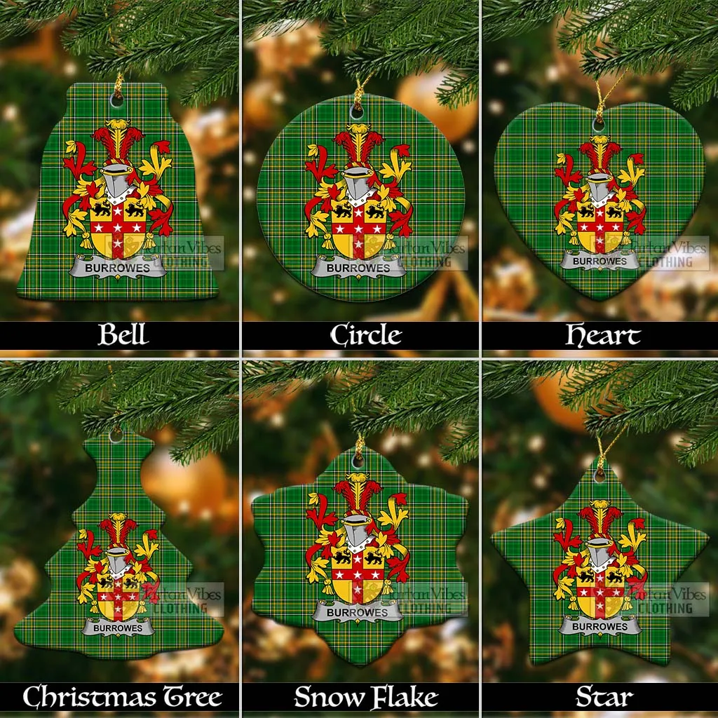 Burrowes Irish Clan Tartan Christmas Ceramic Ornament with Coat of Arms