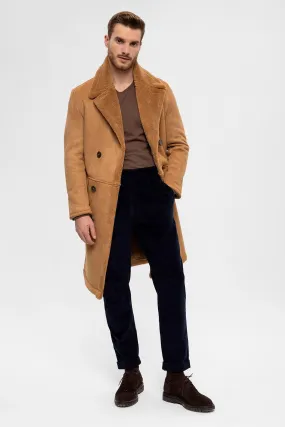 Camel Double-Breasted Closure Lining Detailed Men's Coat - Wessi