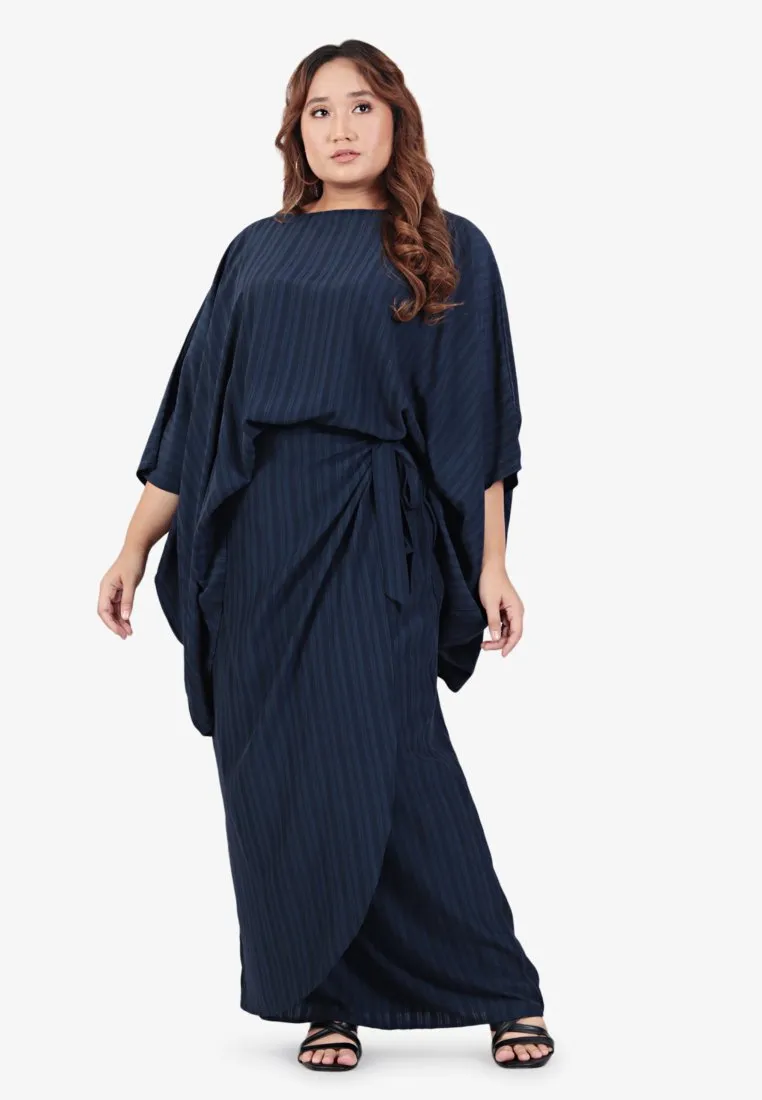 Casyida Raya Minimalist Kaftan Kurung Set - Navy Blue