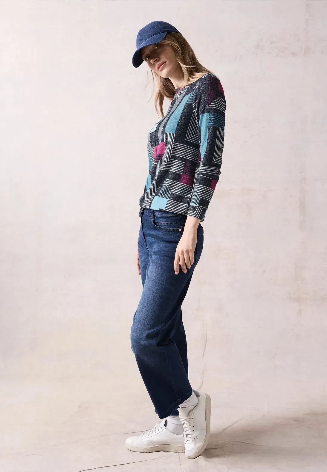 Cecil Cosy feel long sleeve knit navy print 322085