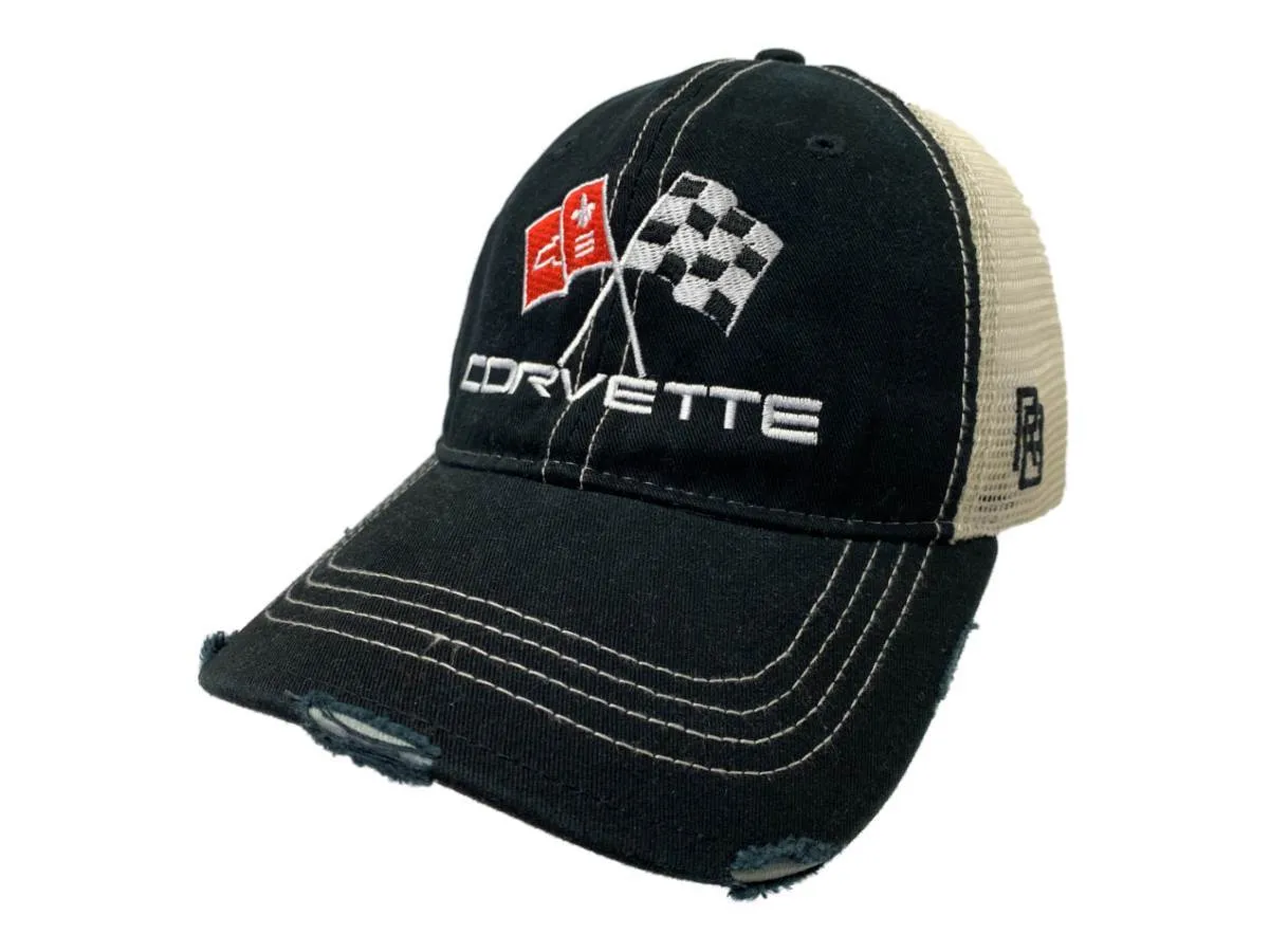 Chevrolet Chevy Corvette Flags Retro Brand Mesh Adjust Snapback Trucker Hat Cap