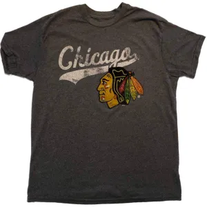 Chicago Blackhawks Retro Brand Gray Faded Script Logo SS Crew Neck T-Shirt