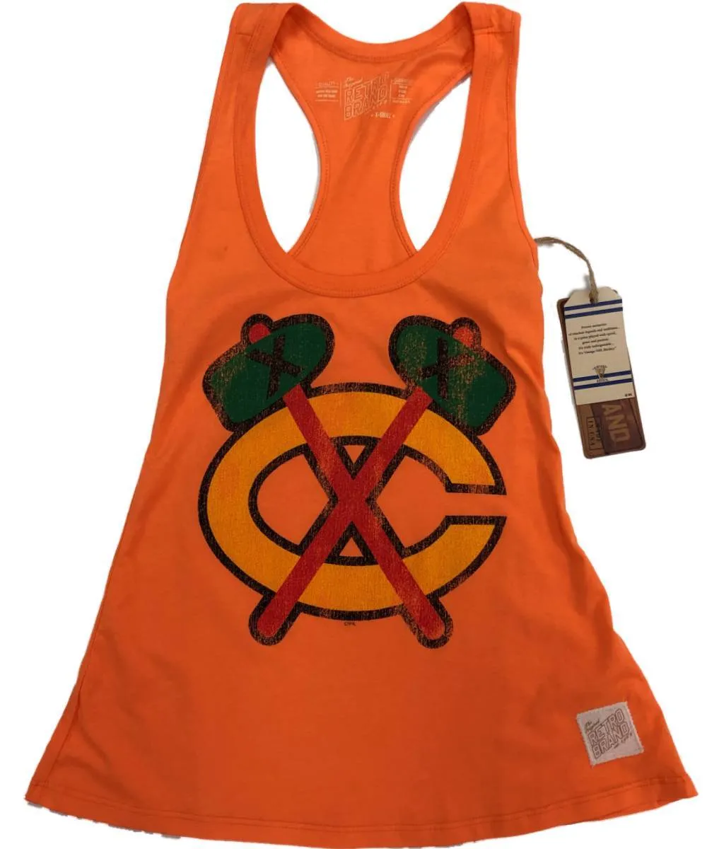 Chicago Blackhawks Retro Brand WOMENS Neon Orange Racerback Tank Top (XS)