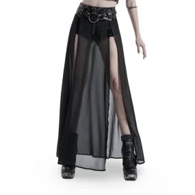 Chiffon Overlaid Punk Half Skirt With Adjustable Belt