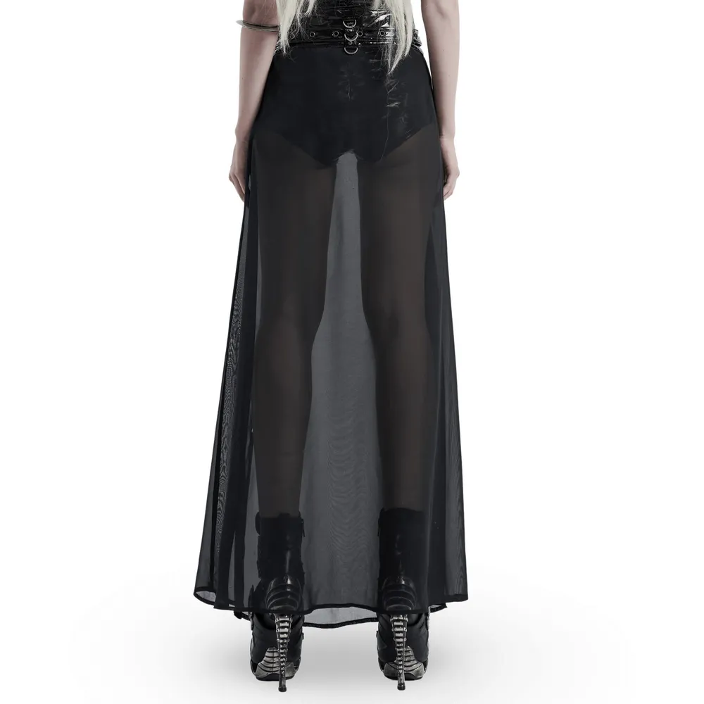 Chiffon Overlaid Punk Half Skirt With Adjustable Belt