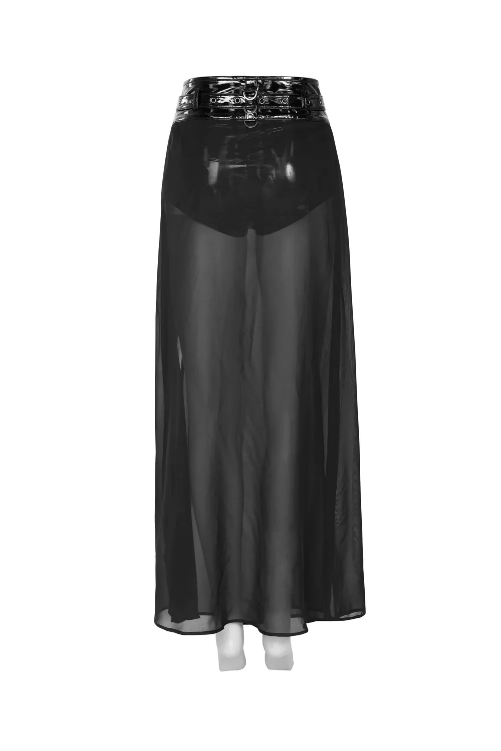 Chiffon Overlaid Punk Half Skirt With Adjustable Belt