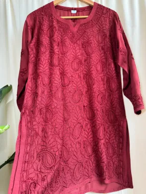 Chikankari Muslin short Top in Maroon