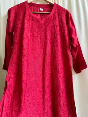 Chikankari Muslin short Top in Red