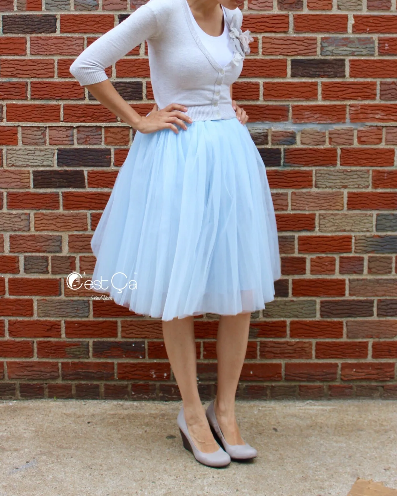 Clarisa Blue Gray Tulle Skirt - Midi