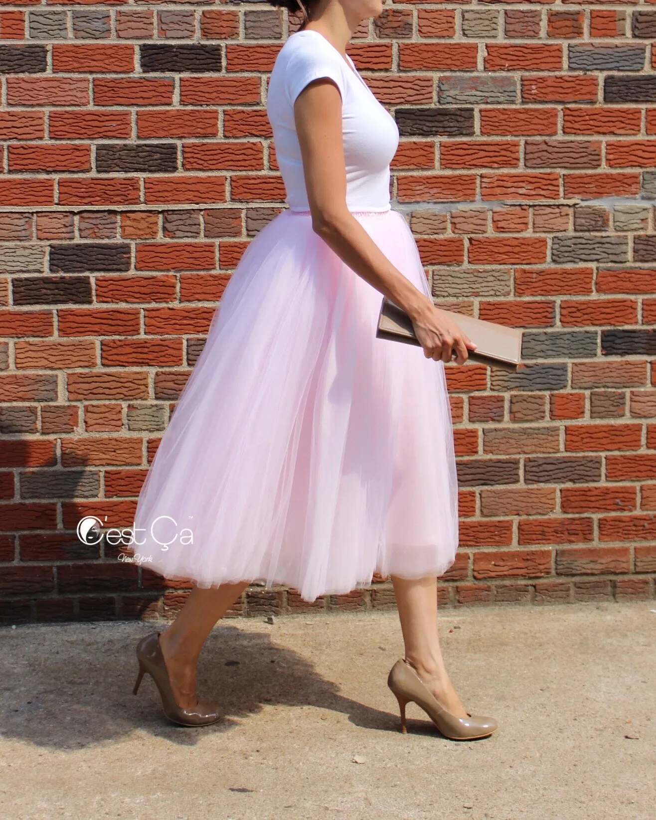 Clarisa Blush Pink Tulle Skirt - Tea Length