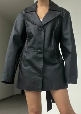 Classic Black Leather Coat (XL-XXL)