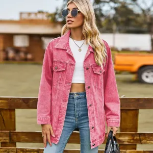 Classic Denim Jacket Women Fashion Loose Mid Length Jeans Casual Female Coat