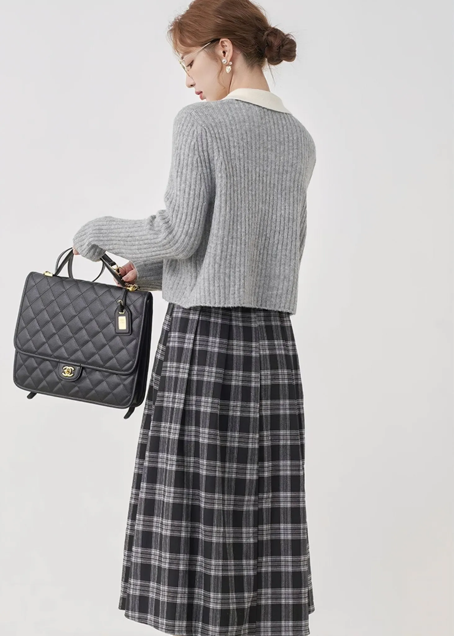 COLLEGE CHECK MIDI SKIRT