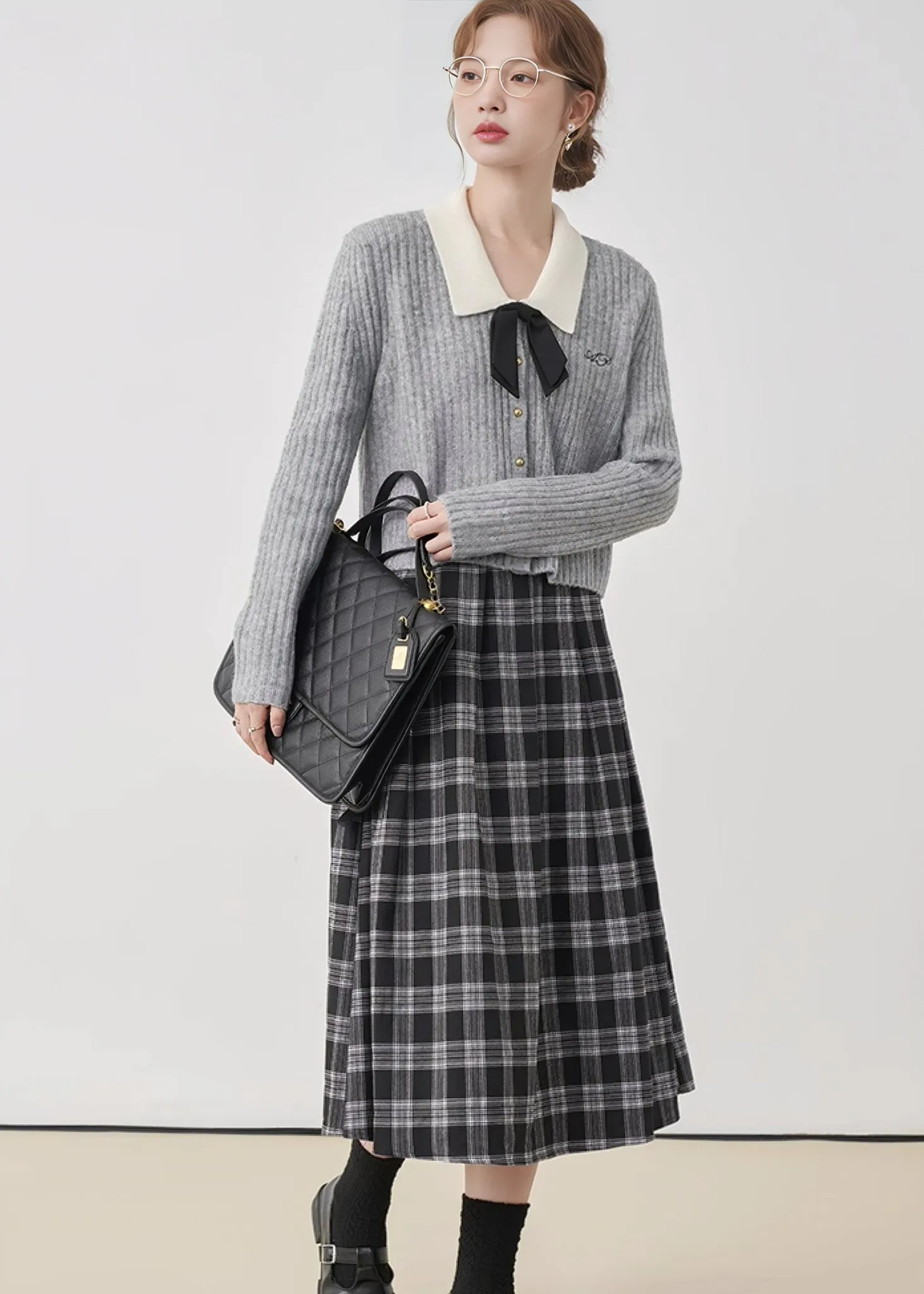 COLLEGE CHECK MIDI SKIRT