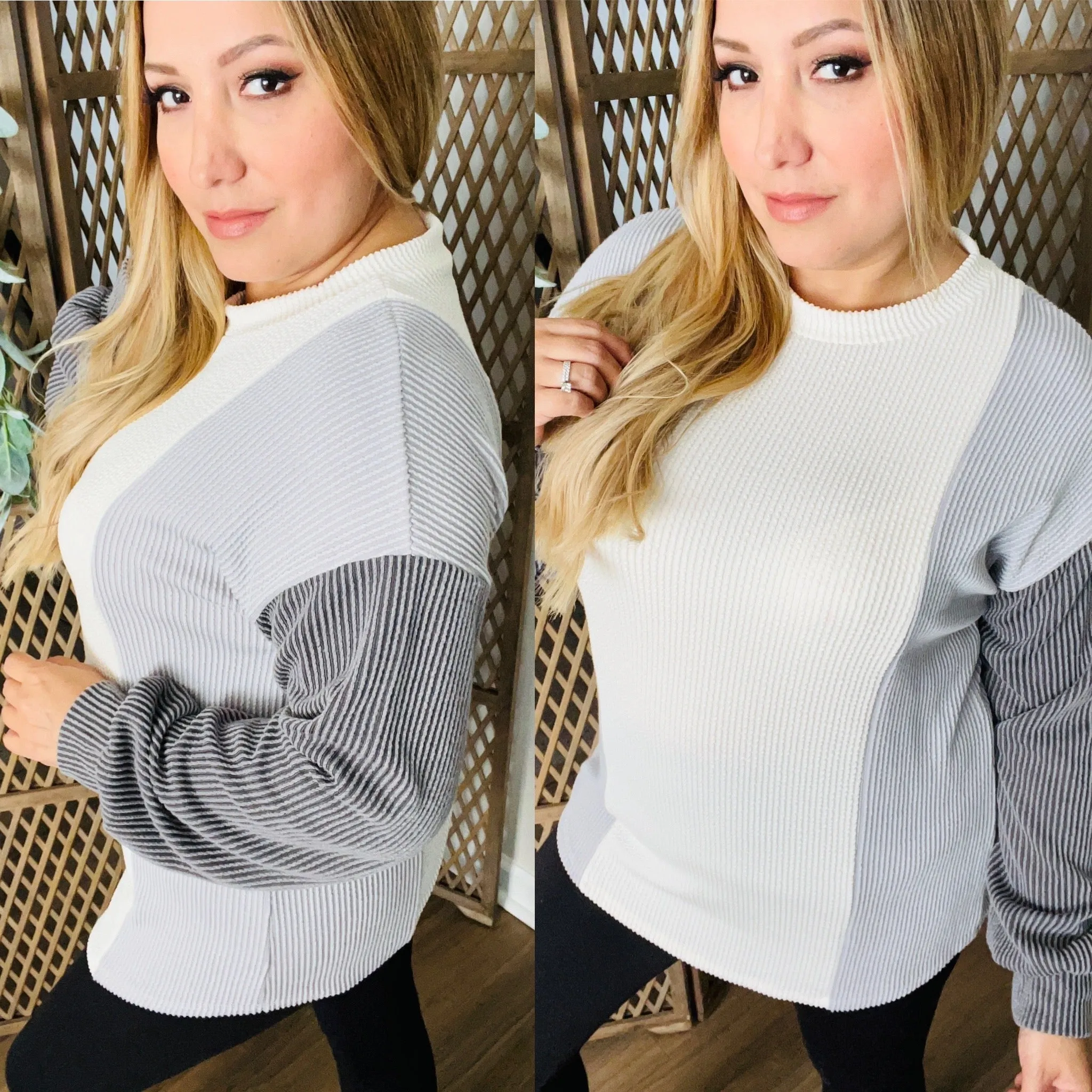 Color Block Bishop Sleeve Top: Charcoal