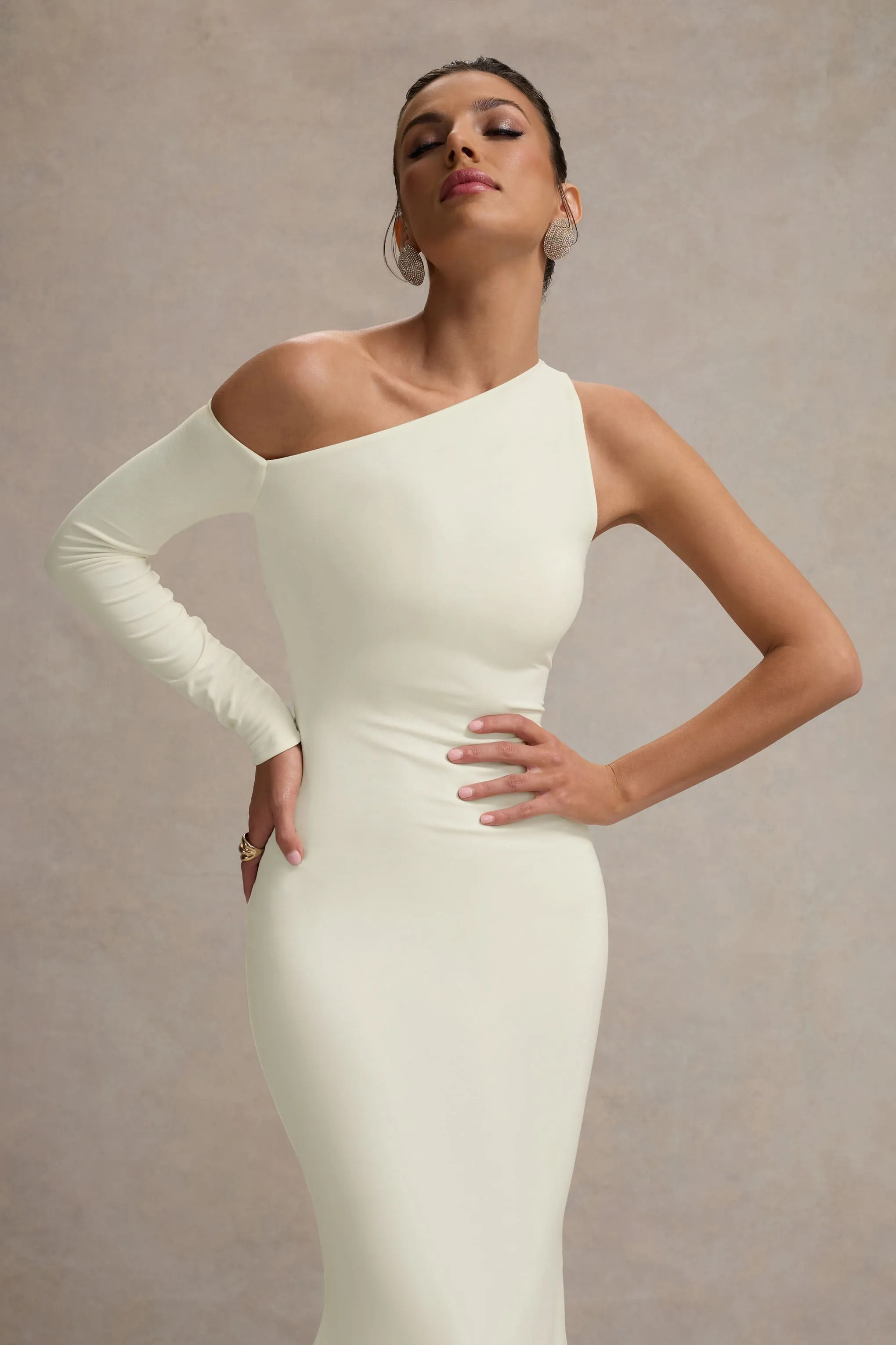 Contradiction | Cream One-Sleeve Asymmetric Maxi Dress