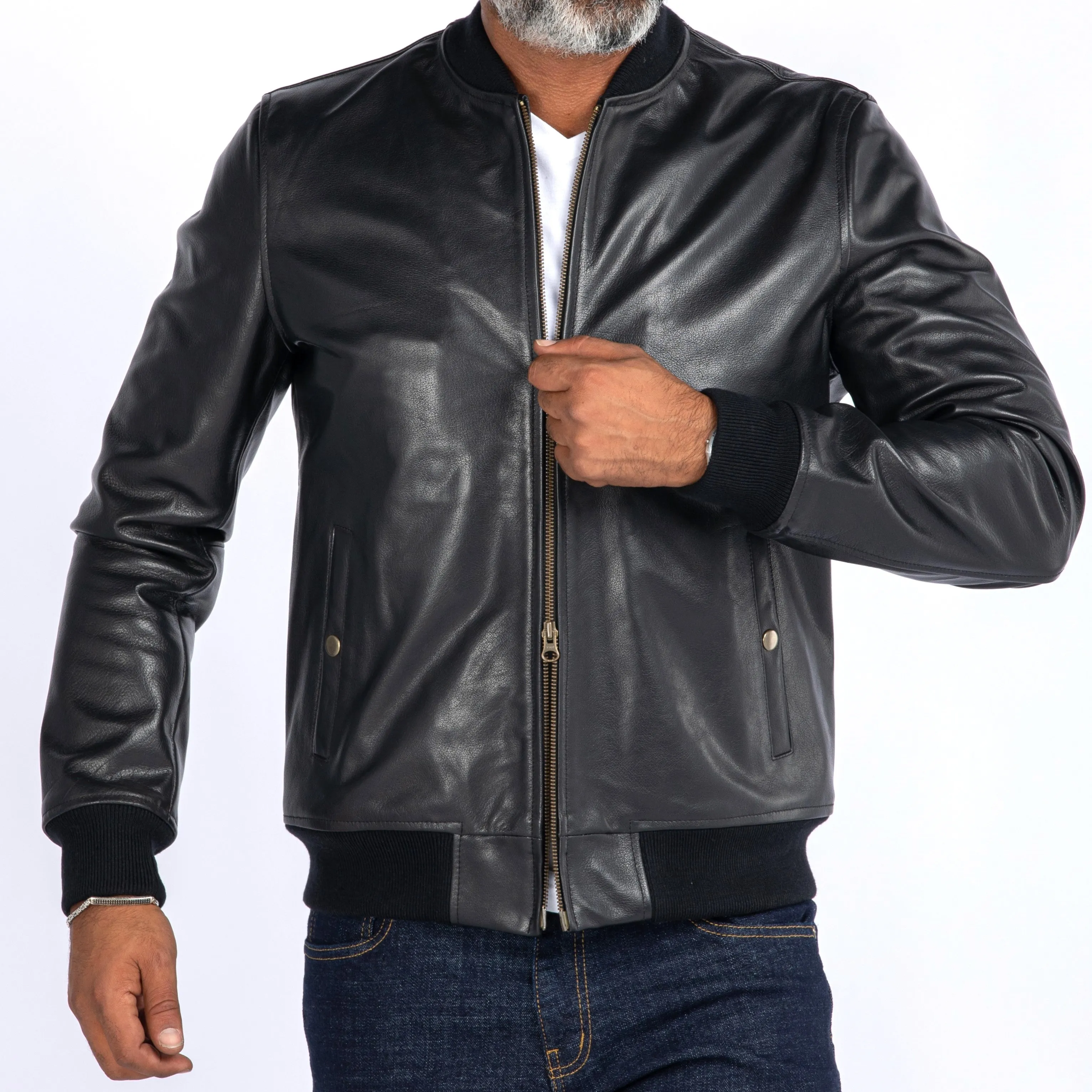 COW LEATHER BOMBER JACKET