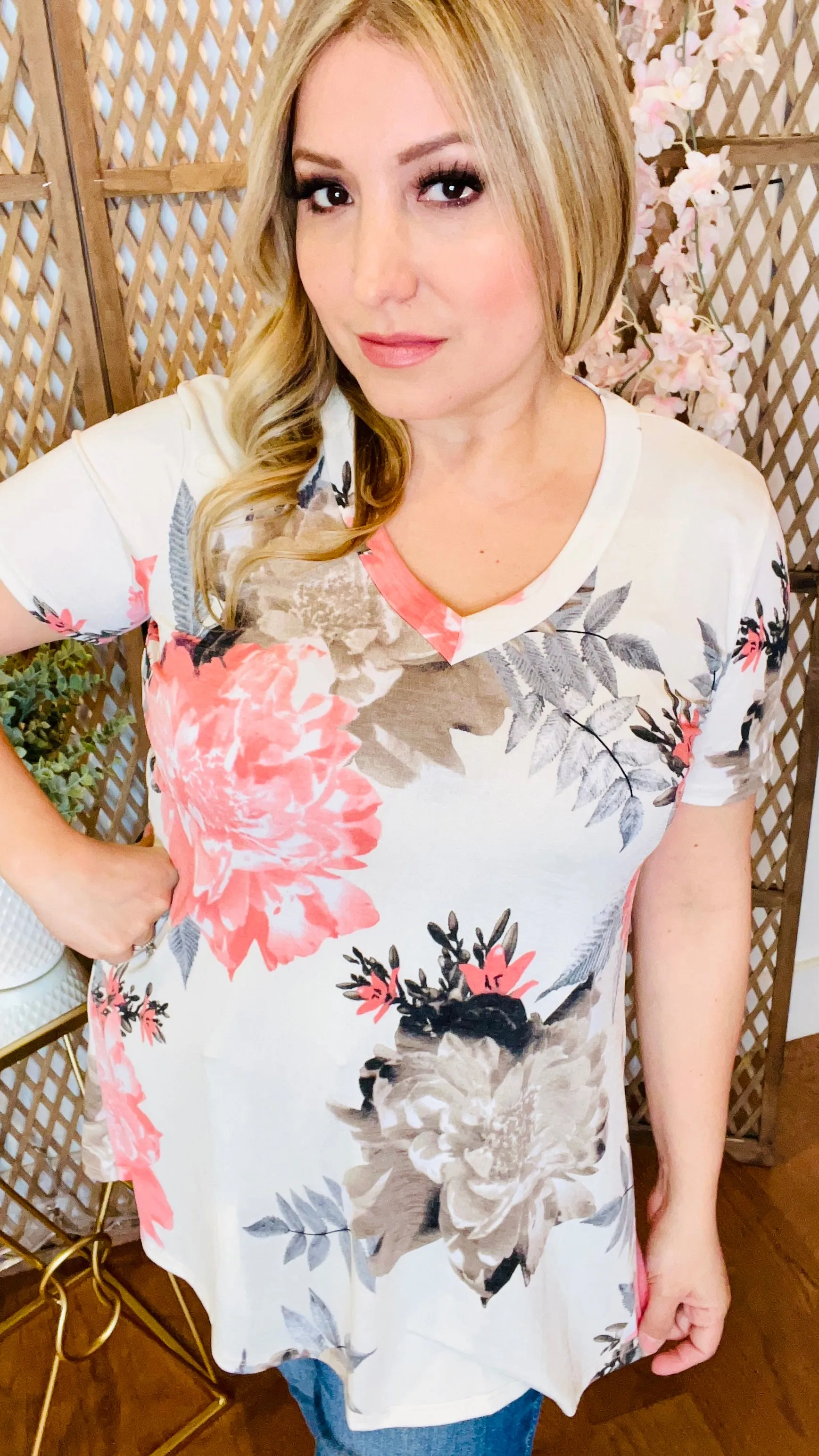 Cream and Floral Top