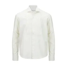 CREAM LONG SLEEVE PLEATED BOYS WING COLAR SHIRT