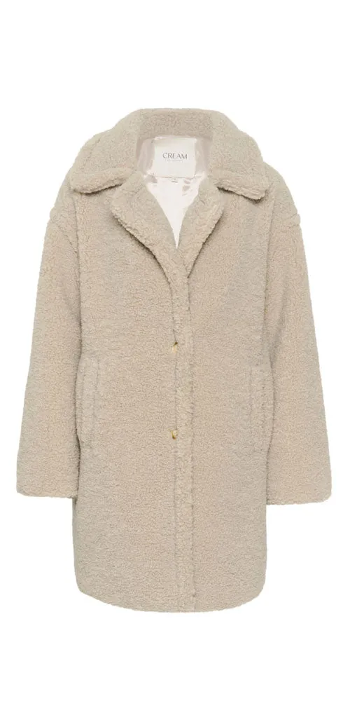 Cream Relaxed Fit Teddy Coat