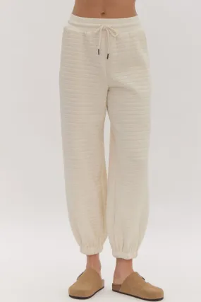 Cream Textured High Waisted Joggers