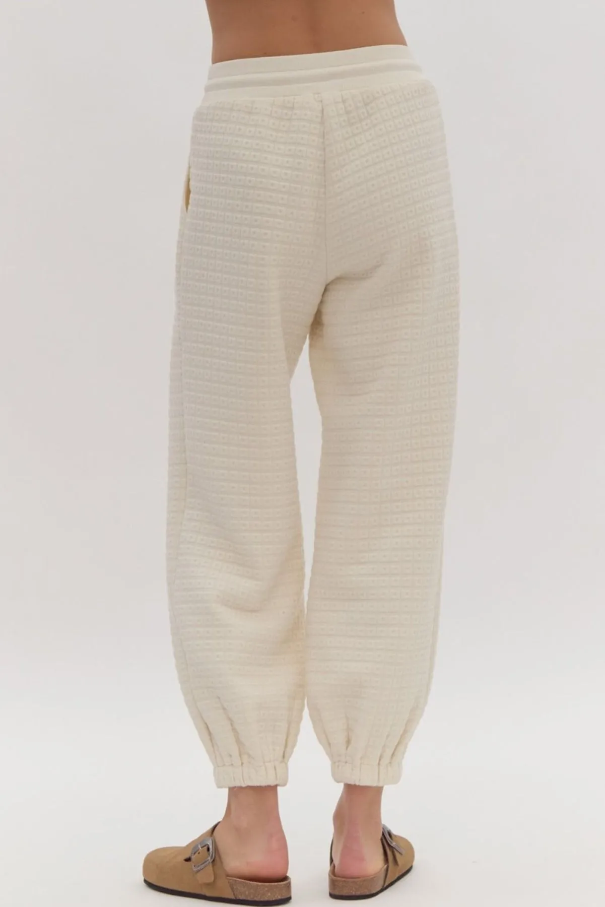 Cream Textured High Waisted Joggers