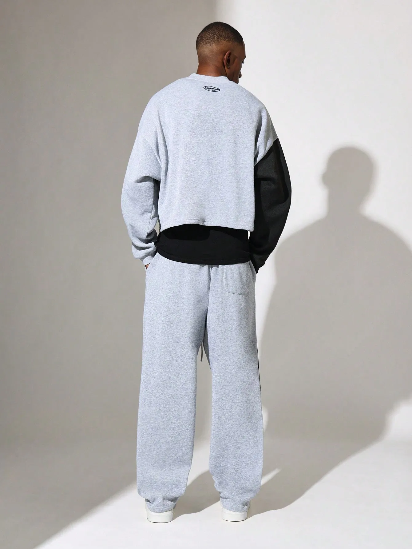 Crop Fit Colour Block Sweatshirt And Drop Crotch Sweatpants 2 Piece Set