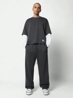 Crop Fit Contrast Double Sleeve Tee & Drop Cotch Sweatpants 2 Piece Set