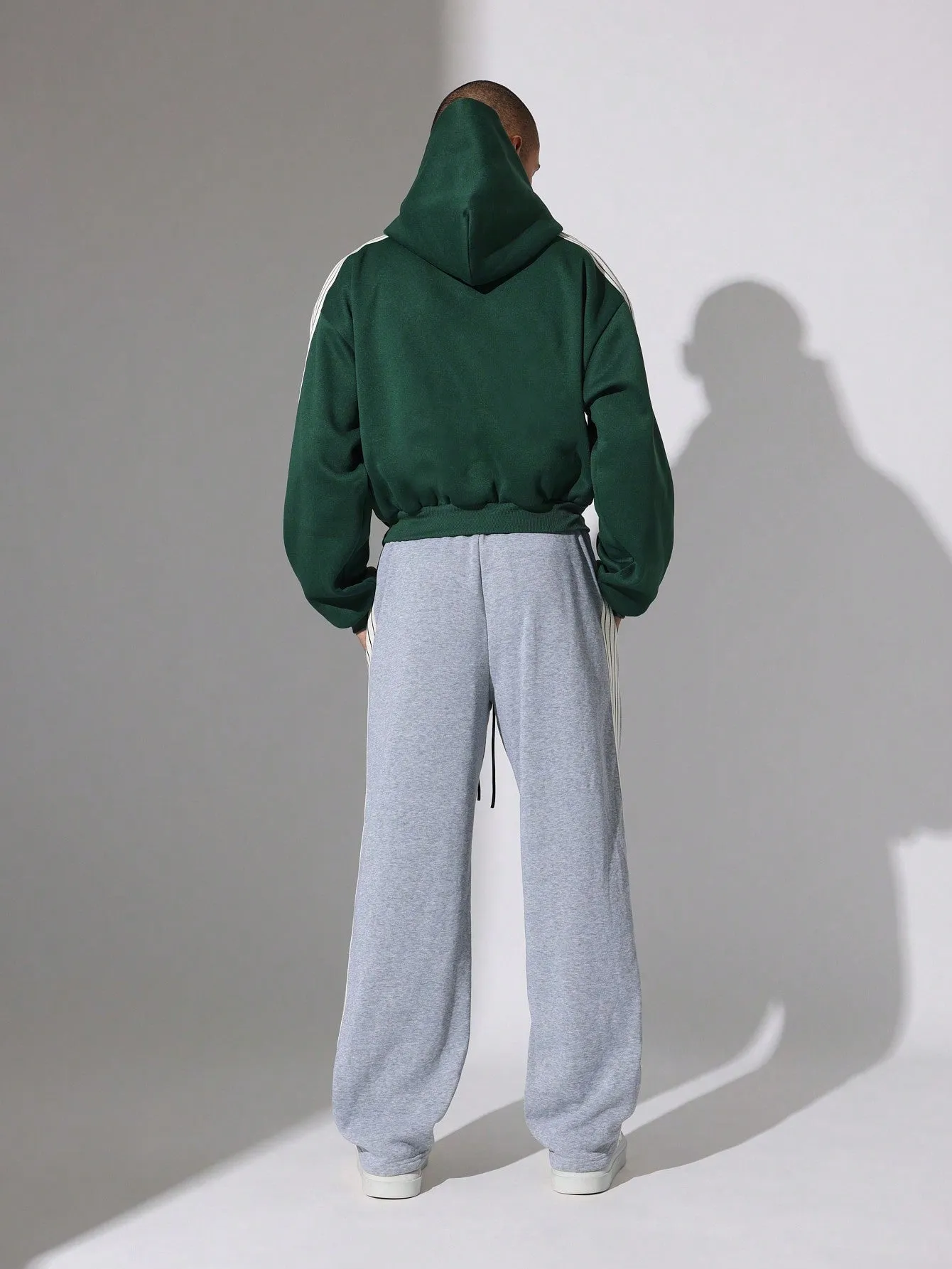 Crop Fit Overhead Hoodie And Straight Fit Drop Crotch Sweatpants With Side Stripe Tape 2 Piece Set