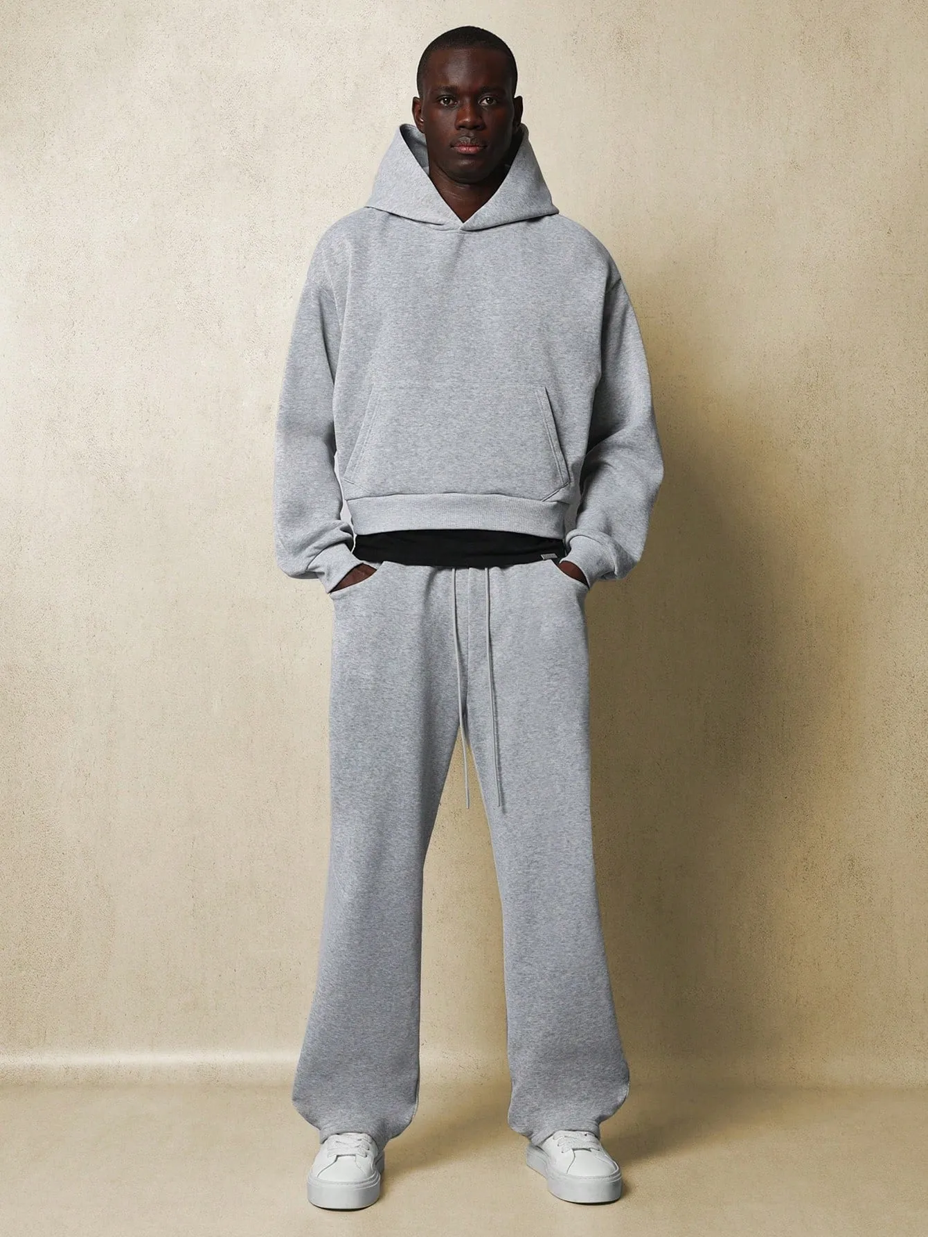 Crop Fit Overhead Hoodie And Sweatpants With Small Embroidery Pattern & Drawstrings 2 Piece Set