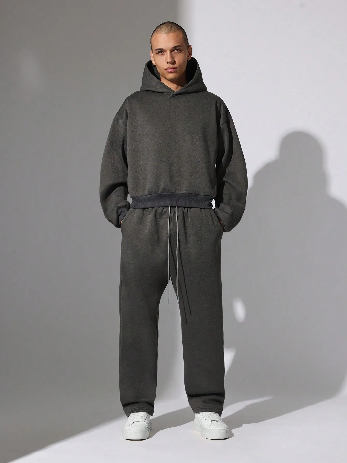 Crop Fit Overhead Hoodie With Number Applique And Straight Fit Sweatpants 2 Piece Set