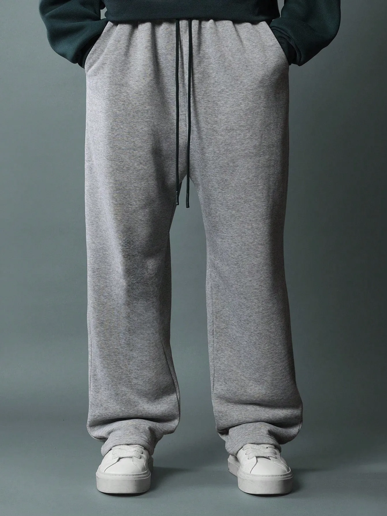 Crop Fit Overhead Hoodie With Script Embroidery And Loose Fit Sweatpants 2 Piece Set