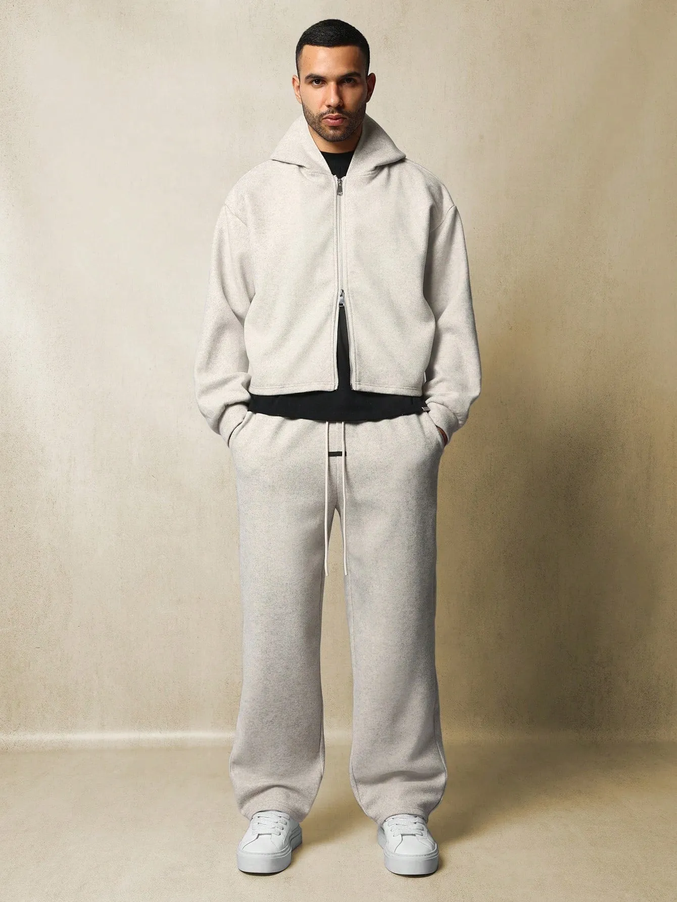 Crop Overhead Zip-Up Hoodie And Skater Fit Sweatpants 2 Piece Set