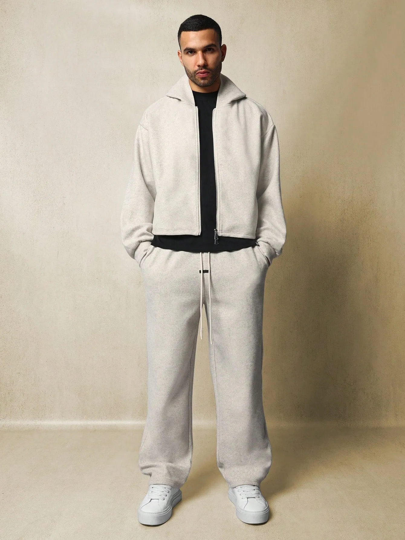 Crop Overhead Zip-Up Hoodie And Skater Fit Sweatpants 2 Piece Set