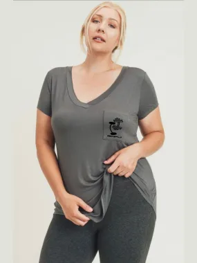 CURVY Longline Deep V-Neck Pocket T-Shirt