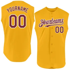 Custom Gold Burgundy-White Authentic Sleeveless Baseball Jersey