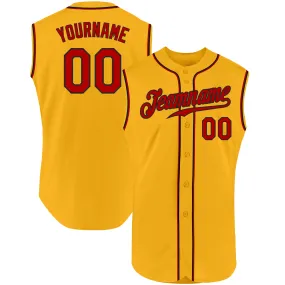 Custom Gold Red-Black Authentic Sleeveless Baseball Jersey