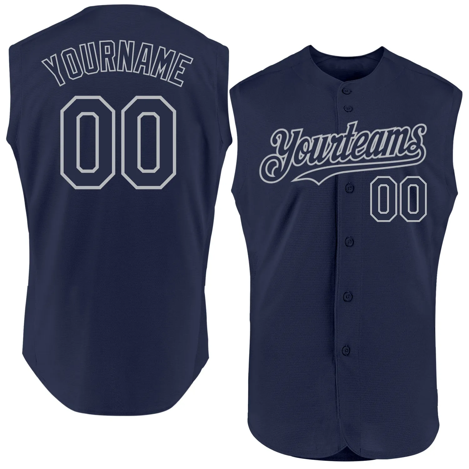 Custom Navy Gray Authentic Sleeveless Baseball Jersey