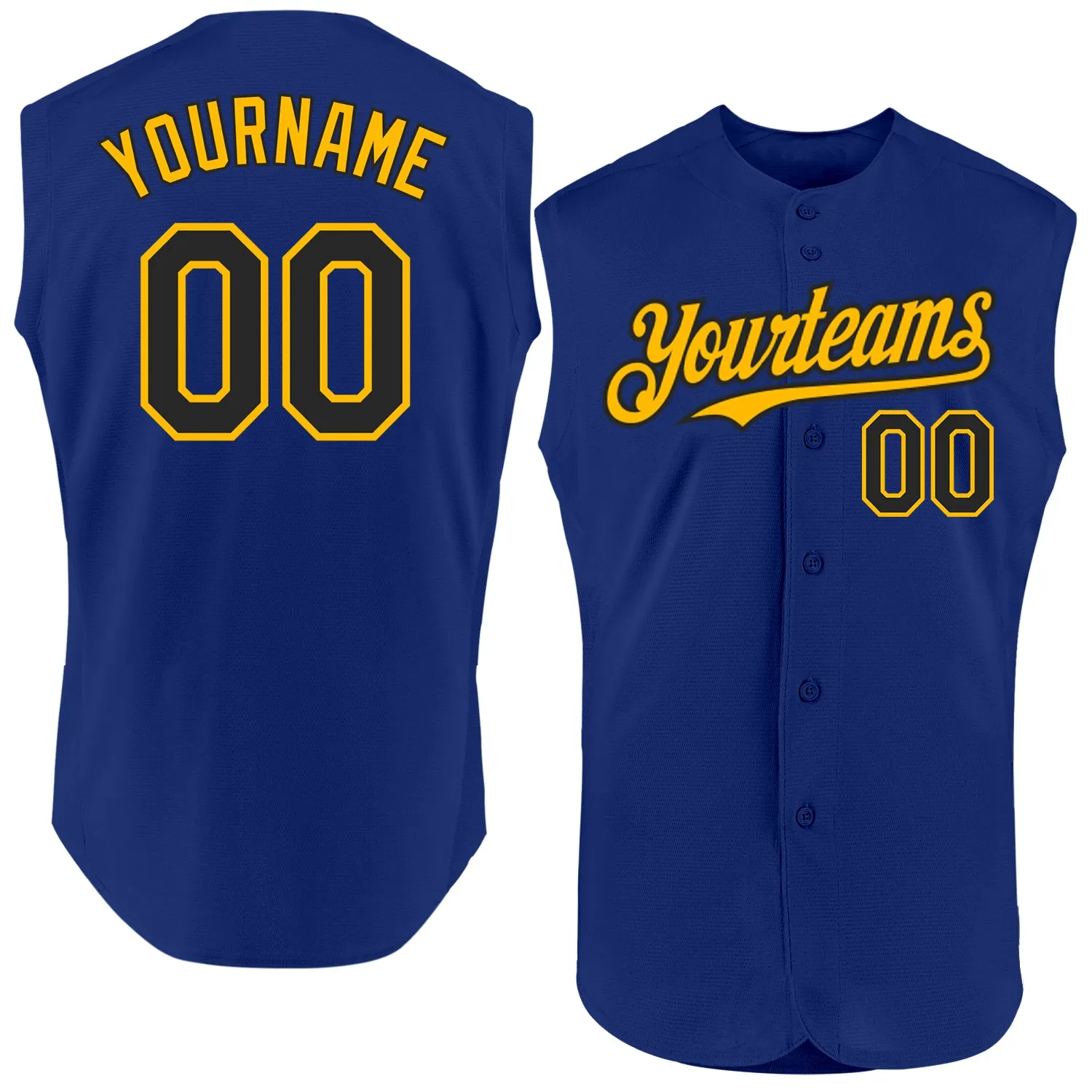 Custom Royal Black-Gold Authentic Sleeveless Baseball Jersey