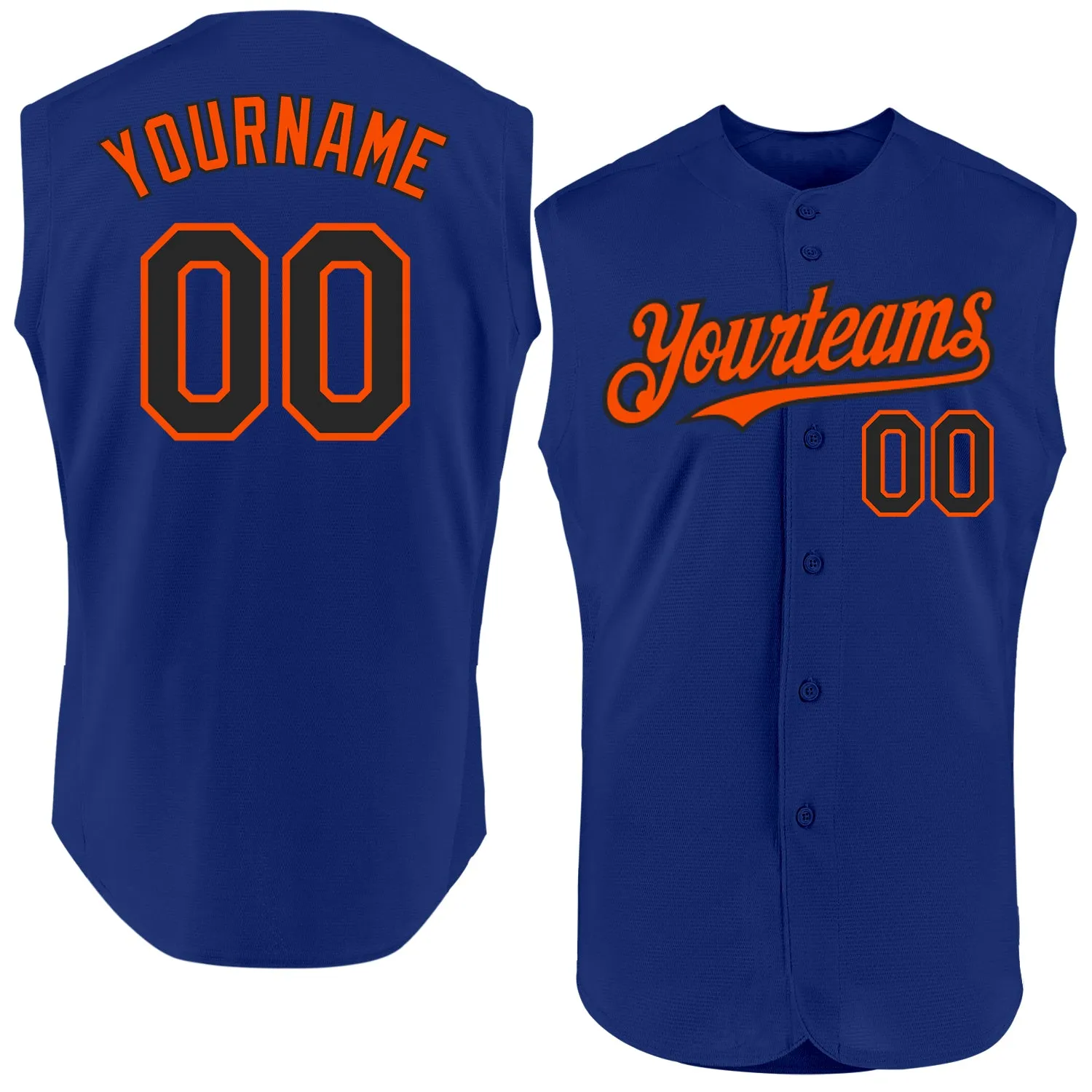 Custom Royal Black-Orange Authentic Sleeveless Baseball Jersey