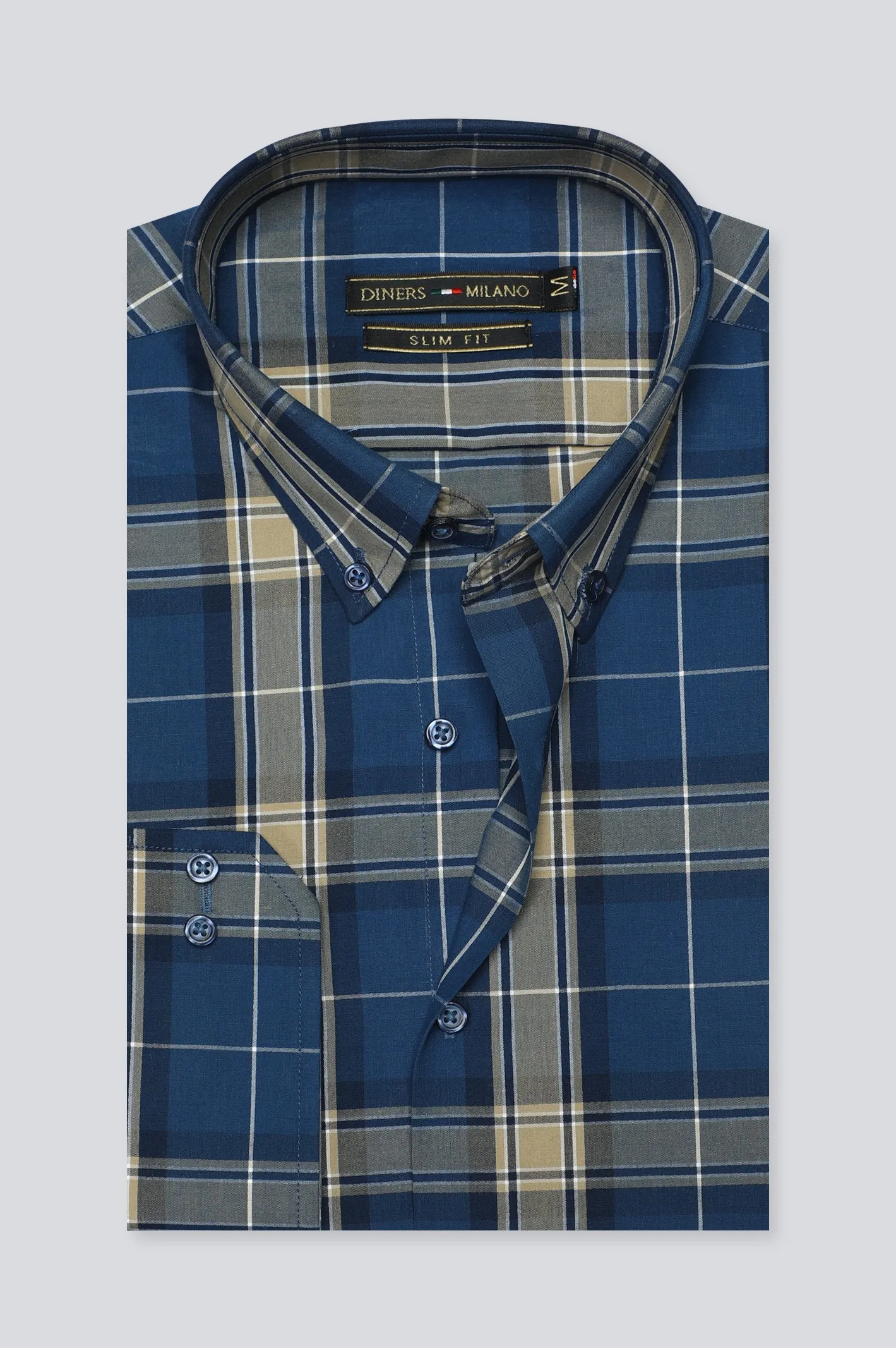 Dark Blue Tattersall Check Casual Milano Shirt