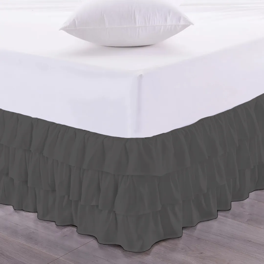 Dark Grey Multi Ruffle Bed skirt Comfy Solid