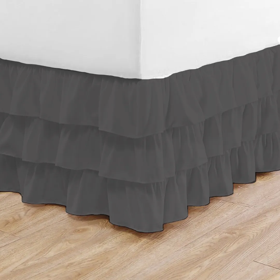 Dark Grey Multi Ruffle Bed skirt Comfy Solid