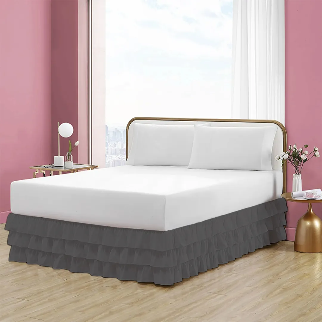 Dark Grey Multi Ruffle Bed skirt Comfy Solid