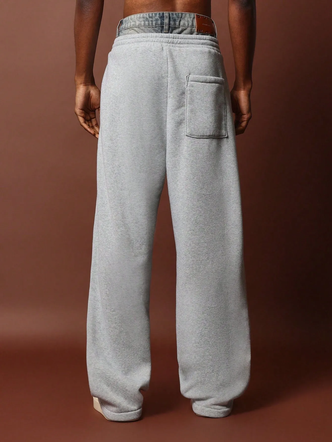 Denim Double Waist Skater Fit Sweatpants With Drawcords