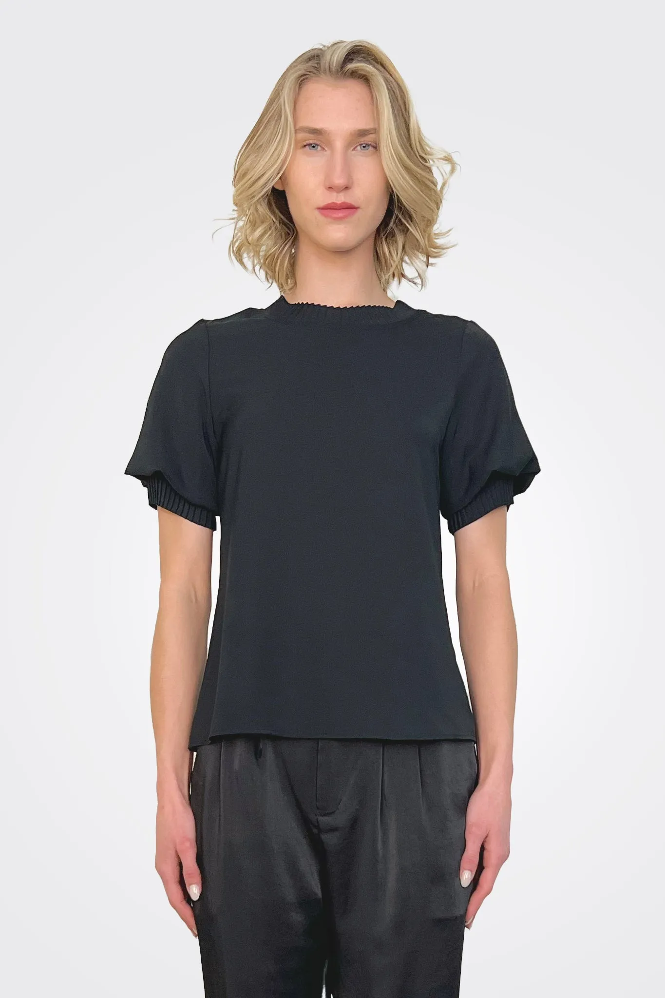 Dione Pleated Neck Top - Black